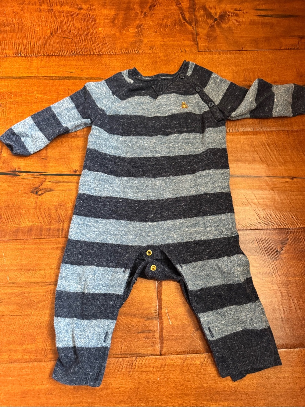 GAP Striped Navy and Gray Knit Baby Footed One-Piece